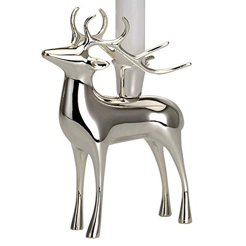 H.Bauer jun. Kleine stehende Deko Rentier Figur - versilberte glänzende Hirsch Geweih Weihnachts-Deko zum Hinstellen Höhe 11 cm - Kerzenhalter für eine Stabkerze von H.Bauer jun.