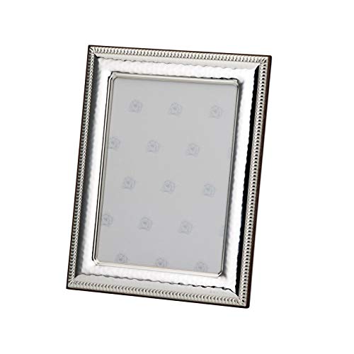 Bilderrahmen 10x15 cm aus 925 Sterling Silber zum Aufstellen - elegant polierte Perl-Optik - stilvoller Fotorahmen mit Glasscheibe & Holzrückwand - hoch oder quer verwendbar von H.Bauer jun.