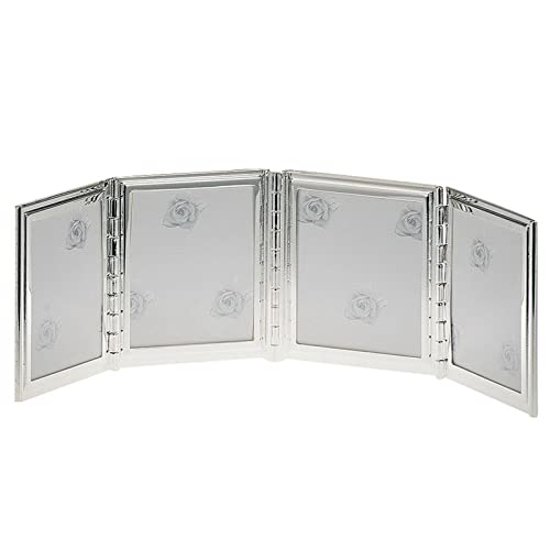 H.Bauer jun. Versilberter Mehrfach-Fotorahmen für 4 Fotos 3,5x4,5 cm - kleiner Klapprahmen mit Rillen & Fadenoptik - polierter Bilderrahmen mit Glas & Rückwand zum Aufstellen von H.Bauer jun.
