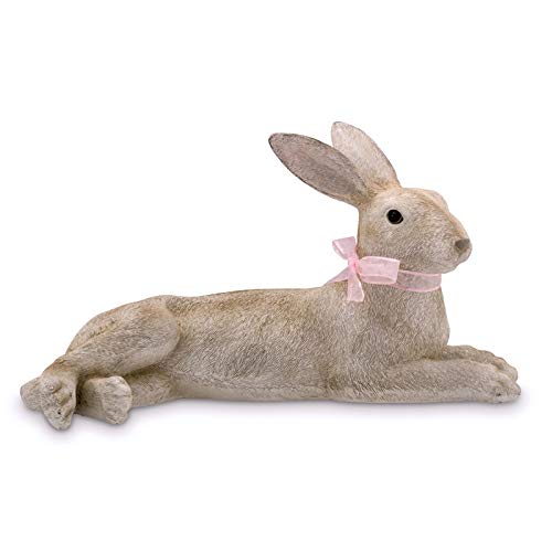 H.Bauer jun. große Kunststein Osterdeko Figur - liegender Hase mit rosa Schleife - 26.2 x 48 x 24.5 cm von H.Bauer jun.