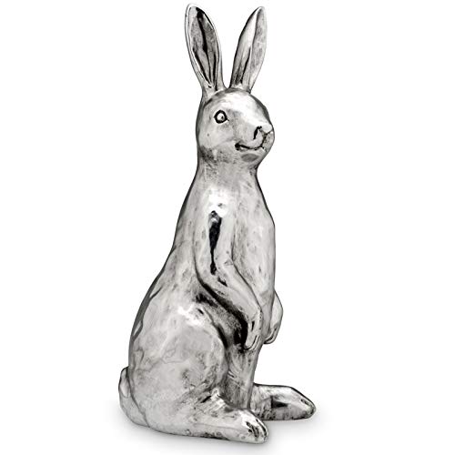 H.Bauer jun. große Deko Hasen Figur Kunststein 30 cm - silberner sitzender XL Osterdeko Hase - Polyresin Osterhasen Frühjahresdeko zum hinstellen von H.Bauer jun.