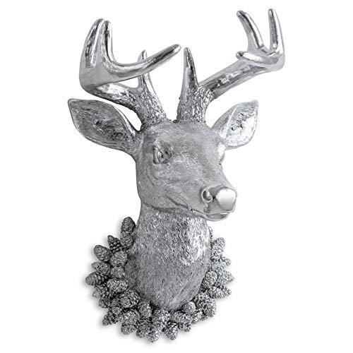 H.Bauer jun. große Kunststein XL Hirschkopf Geweih Deko für die Wand - Silberne Skulptur Jagd zum Aufhängen - 8 Ender - 42 cm hoch von H.Bauer jun.