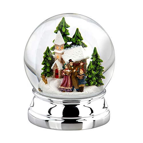 Große versilberte Glas Schnee-Kugel mit bunter Winterlandschaft &Familie Ø 10 cm - Chrismas Deko Schüttelkugel für Winter & Weihnachten von H.Bauer jun.