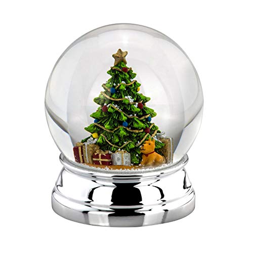 Große versilberte Glas Schnee-Kugel mit geschmückten Weihnachtsbaum Ø 10 cm - Chrismas Deko Schüttelkugel für Winter & Weihnachten von H.Bauer jun.