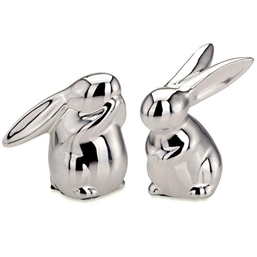 H.Bauer jun. kleine Mini Deko Hasen Figuren Porzellan 6.5 cm - glänzendes sitzendes Osterdeko Hasenpaar - Silberne Osterhasen Frühjahresdeko zum hinstellen von H.Bauer jun.