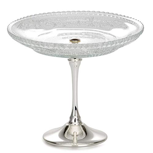 H.Bauer jun. Konfektschale Glas mit hohem versilbertem Fuß - elegante Servierschale Ø 15 cm, rund & verziert, stilvolle Glasschale für Süßigkeiten, Pralinen & Gebäck von H.Bauer jun.