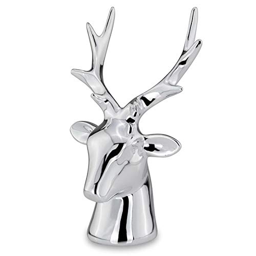 H.Bauer jun. Kleine Porzellan Hirschkopf Geweih Deko für die Wand - Silberne Skulptur Jagd zum Aufhängen - 8 Ender - 17 cm hoch von H.Bauer jun.