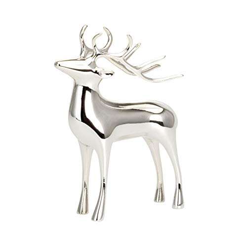 Kleine stehende Deko Rentier Figur - versilberte glänzende Hirsch Geweih Weihnachts-Deko zum Hinstellen Höhe 12 cm von H.Bauer jun.