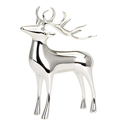 Kleine stehende Deko Rentier Figur - versilberte glänzende Hirsch Geweih Weihnachts-Deko zum Hinstellen Höhe 15 cm von H.Bauer jun.