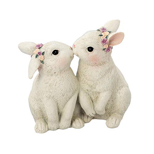H.Bauer jun. kleine süsse Deko Hasen Figuren Kunststein 10 cm - sitzende Osterdeko Hasen Kinder mit Fell-Optik & Blumenkranz - Polyresin Osterhasen Frühjahresdeko zum hinstellen von H.Bauer jun.