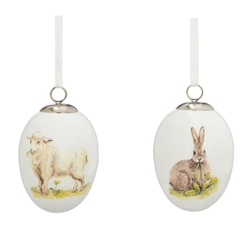 H.Bauer jun. kleine weiße Keramik Deko Eier - Bunte Motiv-Eier mit Tieren Bedruckt 5 x 7 cm zum Aufhängen - 2-teiliger Oster- oder Frühlingsschmuck für Bäume, Sträucher, Fenster oder Türen H.Bauer jun. kleine weiße Keramik Deko Eier - Bunte Motiv-Eier mit Tieren Bedruckt 5 x 7 cm zum Aufhängen - 2-teiliger Oster- oder Frühlingsschmuck für Bäume, Sträucher, Fenster oder Türen von H.Bauer jun.