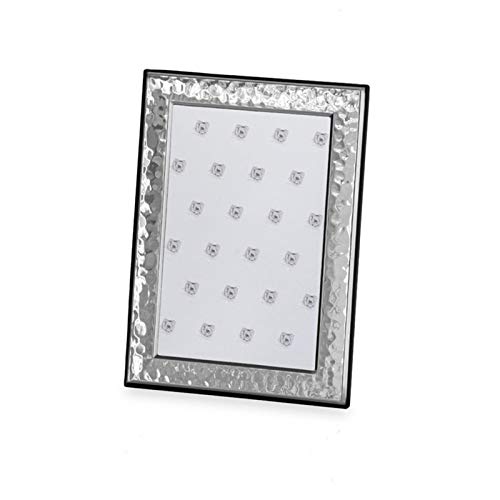 Bilderrahmen 9x13 cm aus 925 Sterling Silber zum Aufstellen - gehämmerte, polierte Oberfläche - eleganter Fotorahmen mit Glasscheibe & Holzrückwand - hoch oder quer nutzbar von H.Bauer jun.