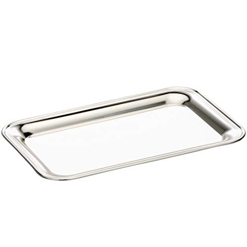 kleines schmales Silbertablett 23.5 x 15.5 cm - flaches versilbertes Dekotablett ohne Füße - rechteckiges silbernes Deko Serviertablett für Speisen und Getränke - ohne Griffe von H.Bauer jun.