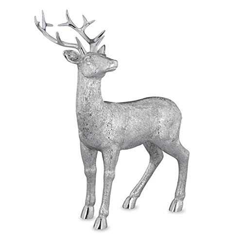 Kleine stehende Kunststein Deko Hirsch Figur - silbern glänzende Jagdfigur mit Geweih - Silberglanz Weihnachts-Deko zum Hinstellen Höhe 28 cm Kleine stehende Kunststein Deko Hirsch Figur - silbern glänzende Jagdfigur mit Geweih - Silberglanz Weihnachts-Deko zum Hinstellen Höhe 28 cm von H.Bauer jun.