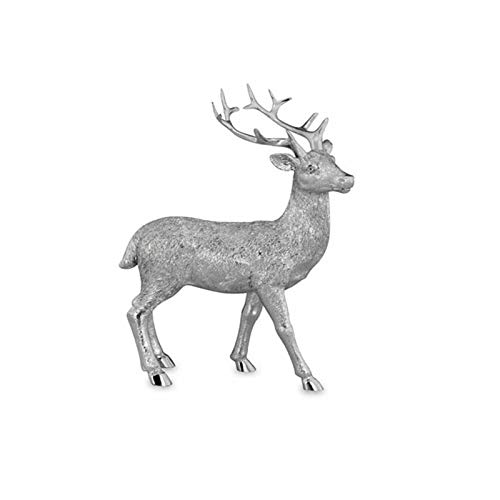 Kleine stehende Kunststein Deko Hirsch Figur - silbern glänzende Jagdfigur mit Geweih - Silberglanz Weihnachts-Deko zum Hinstellen Höhe 20 cm von H.Bauer jun.