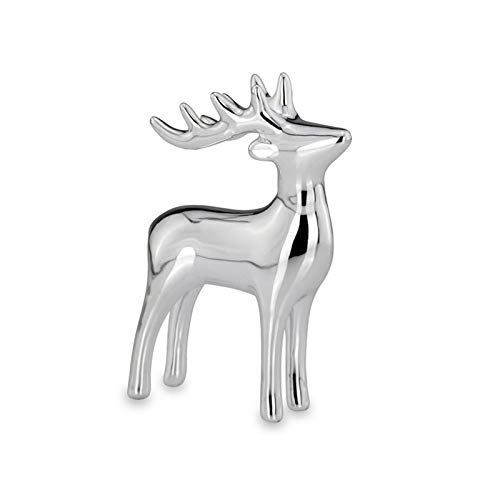 Kleine stehende Porzellan Deko Rentier Figur - silbern glänzende Hirsch Geweih Weihnachts-Deko zum Hinstellen Höhe 11 cm von H.Bauer jun.