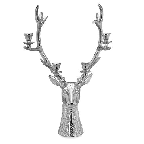 versilberter Kerzenleuchter 60 cm - großer 4-Armiger Kerzenhalter in Hirschkopf-Form - 4-flammiger Kerzenständer für Stabkerzen - ideal als Tischdeko für Advent und Weihnachtszeit versilberter Kerzenleuchter 60 cm - großer 4-Armiger Kerzenhalter in Hirschkopf-Form - 4-flammiger Kerzenständer für Stabkerzen - ideal als Tischdeko für Advent und Weihnachtszeit von H.Bauer jun.