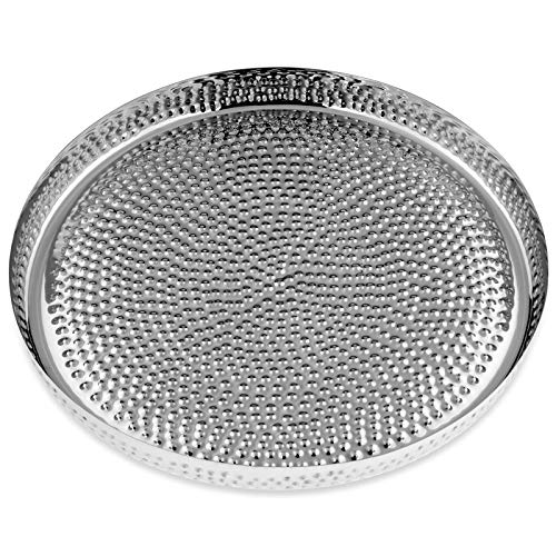 großes rundes Silbertablett Ø 39 cm - XL Edelstahl-Tablett gehämmert mit hohem Rand - silbernes Dekotablett ohne Füße - Deko Serviertablett für Speisen und Getränke - ohne Griffe von H.Bauer jun.
