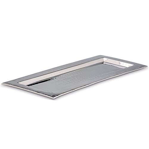 großes schmales Silbertablett 50 x 19 cm - flaches Edelstahl Dekotablett ohne Füße - rechteckiges silbernes Deko Serviertablett für Speisen und Getränke - ohne Griffe von H.Bauer jun.