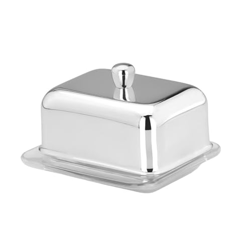 kleine Butterdose für 1/4 Pfund Butter (125g) - eckige Butterglocke 10 x 9 cm mit Edelstahl-Deckel - Mini Butterbehälter mit Glas-Untersetzer - auch als Käseglocke nutzbar von H.Bauer jun.