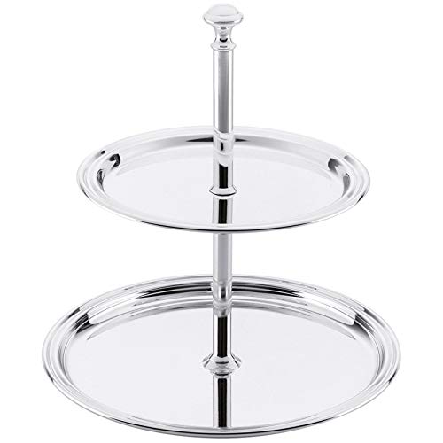 versilberte Etagere mit 2 Etagen - Kleiner Servier-Ständer 23 cm mit 2 Tellern - Deko-Ständer 2-stöckig - ideal für Obst, Pralinen, Nüsse, Konfekt, Gebäck oder Snacks von H.Bauer jun.