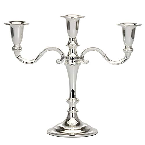 versilberter Kerzenleuchter 21.5 cm - großer 3 Armiger Kerzenhalter für Stabkerzen - dekorativer silberner 3-flammiger Kerzenständer ideal als Tischdeko und zu besonderen Anlässen von H.Bauer jun.