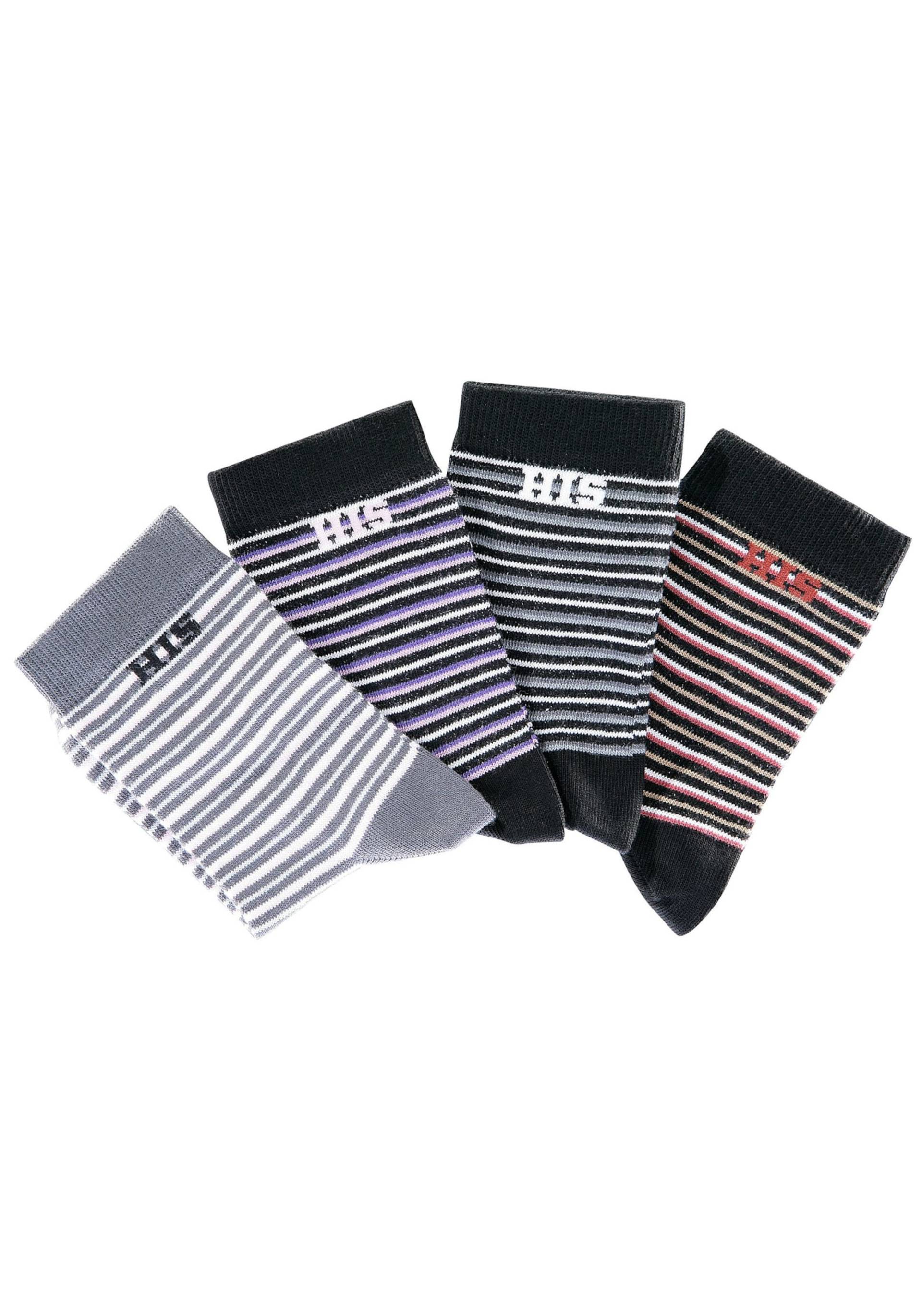 Basicsocken in grau-schwarz, dunkelgrau-schwarz, hellgrau, rot-schwarz von H.I.S von H.I.S