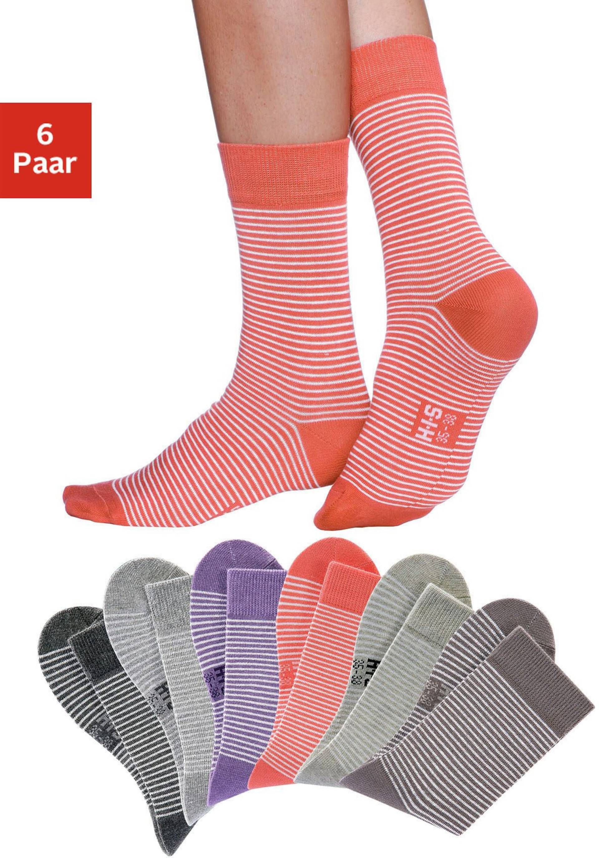 Socken in 2x grau-meliert-ecru, hummer-ecru, beige-meliert-ecru, lila-meliert-ecru, taupe-ecru von H.I.S von H.I.S