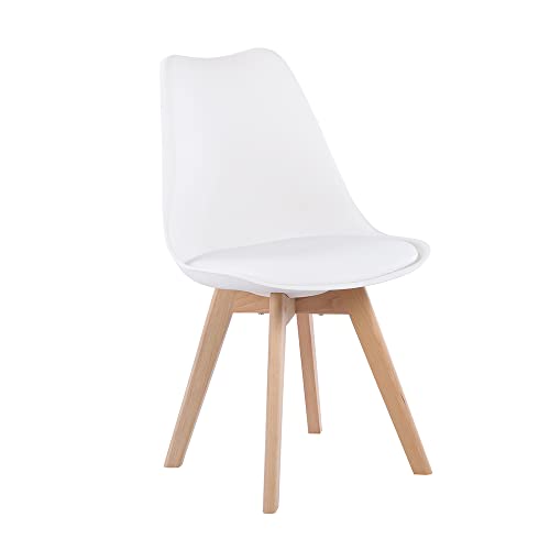H.J WeDoo 1 x Esszimmerstühle mit Massivholz Buche Bein, Retro Design Gepolsterter Stuhl Küchenstuhl Holz, Weiß von H.J WeDoo