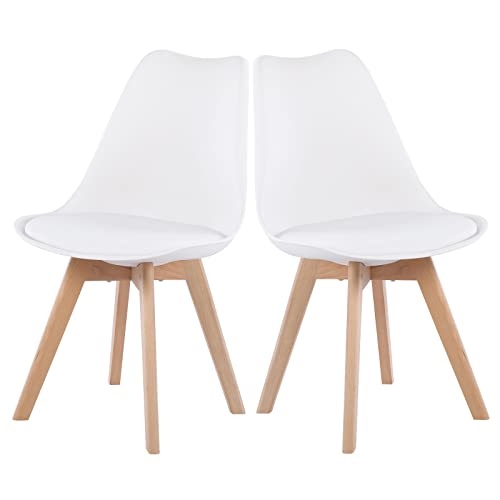 H.J WeDoo 2 x skandinavischen Esszimmerstuhl, Gepolsterter Stuhl für Esszimmer, Küche, Schlafzimmer – Weiß von H.J WeDoo