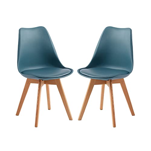H.J WeDoo 2er Set Küchenstühle Esszimmerstühle Modern Esszimmermöbel, mit Massivholz Buchenholz Bein und Kissen aus PU-Leder, Dunkelblau von H.J WeDoo
