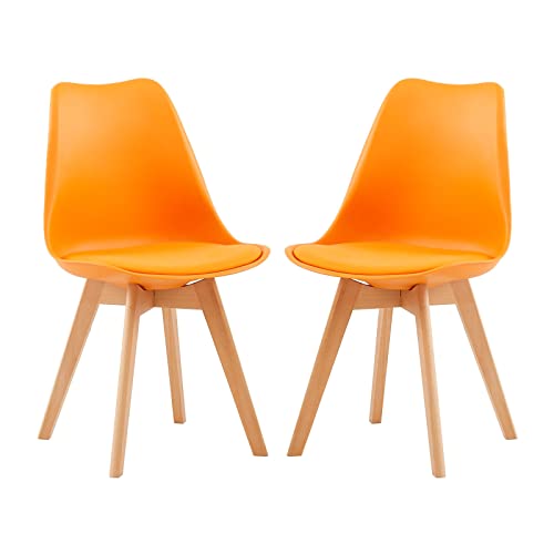 H.J WeDoo 2er Set Küchenstühle Esszimmerstühle Modern Esszimmermöbel, mit Massivholz Buchenholz Bein und Kissen aus PU-Leder, Orange von H.J WeDoo