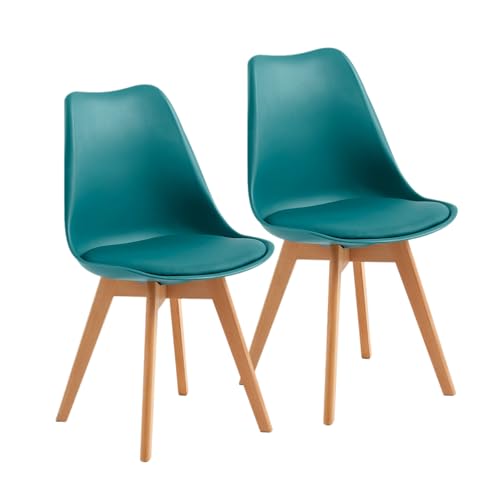 H.J WeDoo 2er Set Küchenstühle Esszimmerstühle Modern Esszimmermöbel, mit Massivholz Buchenholz Bein und Kissen aus PU-Leder, Türkis von H.J WeDoo