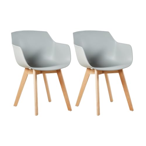 H.J WeDoo 2er-Set Wohnzimmerstuhl Esszimmerstuhl mit Armlehne und Buchenholz Retro Design Stuhl für Büro Lounge Küche Wohnzimmer (Grau) von H.J WeDoo