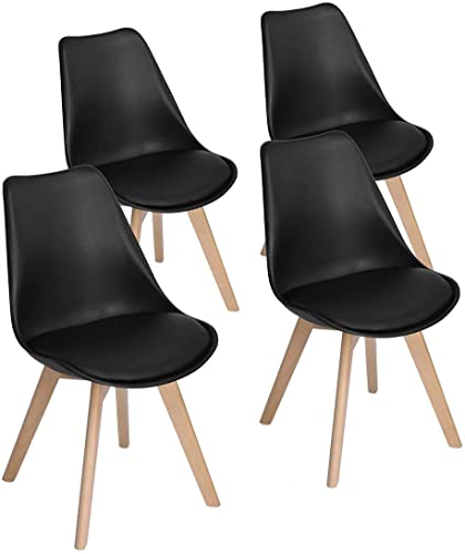 H.J WeDoo Set mit 4 Esszimmerstühlen, Design Tower mit Rückenlehne aus Kunstleder, aus Buchenholz – Schwarz von H.J WeDoo