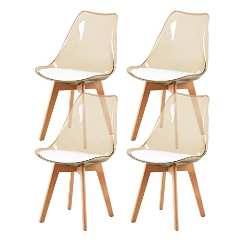 H.J WeDoo 4er Set Braun Transparente Esszimmerstühle im Skandinavischen Stil, 4 Küchenstühle Massive Buchenholzbeine mit Weißem PU Leder Sitzkissen H.J WeDoo 4er Set Braun Transparente Esszimmerstühle im Skandinavischen Stil, 4 Küchenstühle Massive Buchenholzbeine mit Weißem PU Leder Sitzkissen von H.J WeDoo