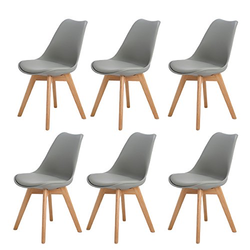H.J WeDoo 6er Set Esszimmerstühle mit Massivholz Eiche Bein, Küchen stühle mit Gepolsterter für ESS und Wohnzimmer - Grau von H.J WeDoo