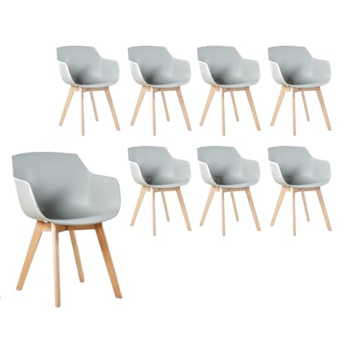 H.J WeDoo 8er Set Nordische Sessel, SGS-geprüft Esszimmerstühle mit Armlehne und Buchenholzbeinen Geeignet für Büro/Lounge/Küche/Balkon/Garten (Grau) von H.J WeDoo