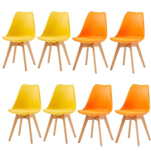 H.J WeDoo 8er Set Skandinavische Esszimmerstühle, Design Küchenstühle mit Kissen, Massives Buchenholz,4Gelb + 4Orange H.J WeDoo 8er Set Skandinavische Esszimmerstühle, Design Küchenstühle mit Kissen, Massives Buchenholz,4Gelb + 4Orange von H.J WeDoo