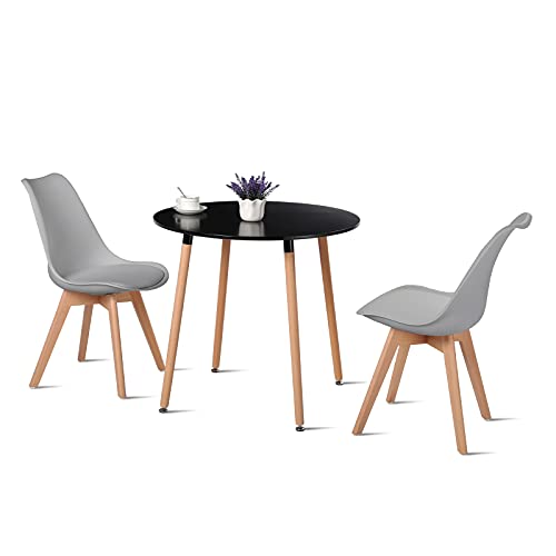 H.J WeDoo Essgruppe Esszimmertisch Esstisch Set 1 MDF Schwarz + 2 Modern Grau Esszimmerstühle, für Küche Esszimmer Konferenzzimmer von H.J WeDoo