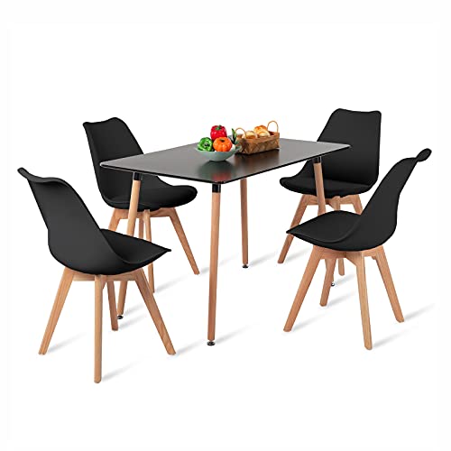 H.J WeDoo Essgruppe Holztisch Esstisch Esszimmer Esstischset Tischset 4 Eiche Stühle, Rechteckig Esstisch mit 4 Schwarz Esszimmerstühle Geeignet für Esszimmer Küche Wohnzimmer von H.J WeDoo