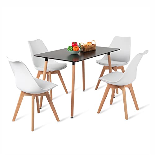 H.J WeDoo Essgruppe Holztisch Esstisch Esszimmer Esstischset Tischset 4 Eiche Stühle, Rechteckig Esstisch mit 4 Weiß Esszimmerstühle Geeignet für Esszimmer Küche Wohnzimmer von H.J WeDoo