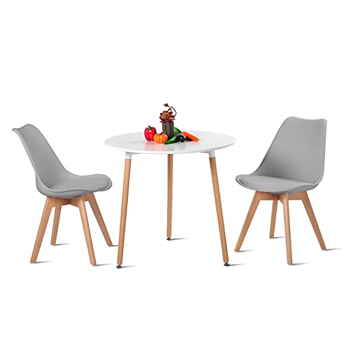 H.J WeDoo Essgruppe mit 1 Tisch 2 Grau Stühle Holztisch und Skandinavisches Stuhl Esstisch Set für Esszimmer Küche Garten von H.J WeDoo