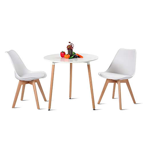 H.J WeDoo Essgruppe mit 1 Tisch 2 Weiß Stühle Holztisch und Skandinavisches Stuhl Esstisch Set für Esszimmer Küche Garten von H.J WeDoo
