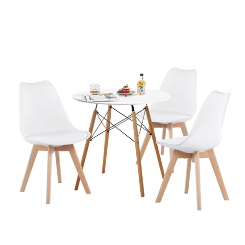 H.J WeDoo Essgruppen Esstisch mit 3 Stühlen Esszimmergruppe, 80x80cm Küchentisch mit 3er Set Esszimmerstuihlel Sitzgruppe für Wohnzimmer Küche Büro (Weiß Tisch+ 3 Weiß Stühle) von H.J WeDoo
