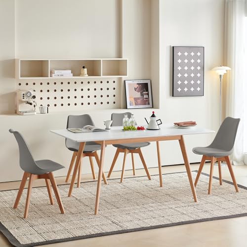 H.J WeDoo Esstisch Ausziehbar mit 4 Stühlen Esszimmergruppe, Rechteckig Küchentisch und 4er Set Esszimmerstühle Essgrupp für Wohnzimmer Küche Büro(120-160cm Weiß Tisch+4 Grau Stühle) von H.J WeDoo