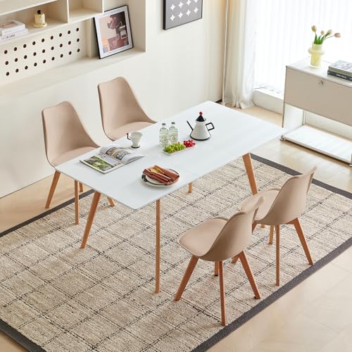 H.J WeDoo Esstisch Ausziehbar mit 4 Stühlen Esszimmergruppe, Rechteckig Küchentisch und 4er Set Esszimmerstühle Essgrupp für Wohnzimmer Küche Büro(120-160cm Weiß Tisch+4 Khaki Stühle) von H.J WeDoo
