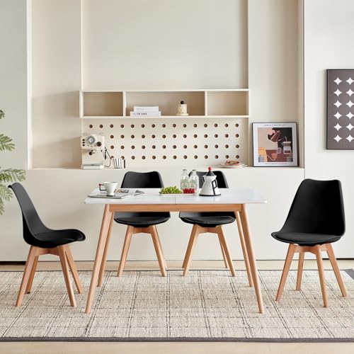 H.J WeDoo Esstisch Ausziehbar mit 4 Stühlen Esszimmergruppe, Rechteckig Küchentisch und 4er Set Esszimmerstühle Essgrupp für Wohnzimmer Küche Büro(120-160cm Weiß Tisch+4 Schwarz Stühle) von H.J WeDoo