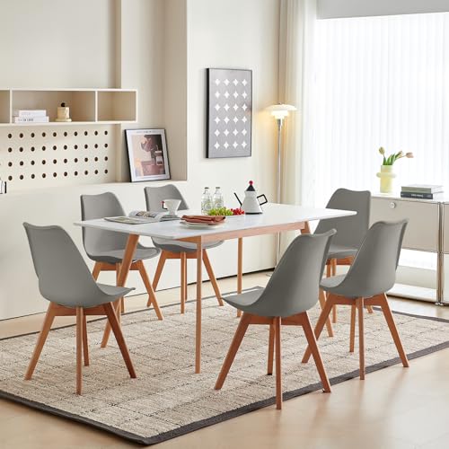H.J WeDoo Esstisch Ausziehbar mit 6 Stühlen Esszimmergruppe, Rechteckig Küchentisch und 6er Set Esszimmerstühle Essgrupp für Wohnzimmer Küche Büro(120-160cm Weiß Tisch+6 Grau Stühle) von H.J WeDoo