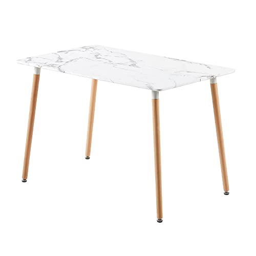 H.J WeDoo Esstisch Rechteckig Esszimmertisch Tisch, Skandinavisch Küchentisch Buchenholz für 4-6 Stühle, Marmor 110 x 70 x 74 cm von H.J WeDoo